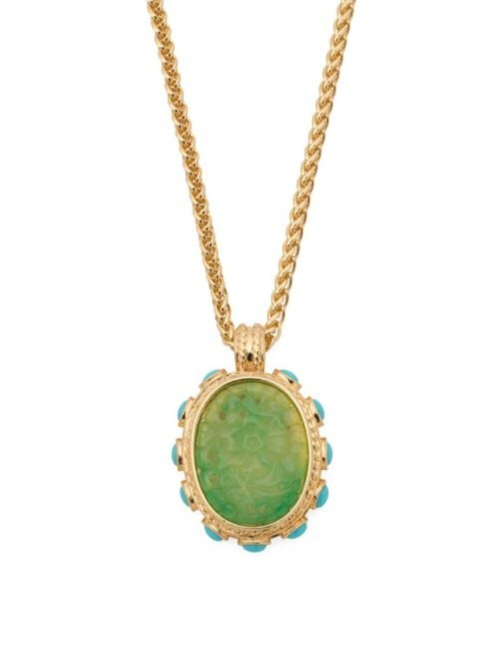 KENNETH JAY LANE Gold Carved Jade And Turquoise Pendant Necklace